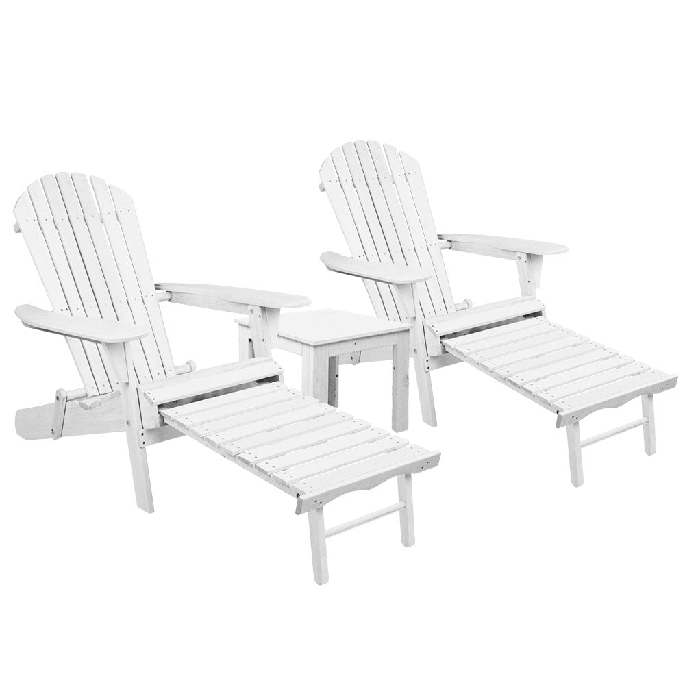 Outdoor Sofas & Lounge Sets: Gardeon 3PC Adirondack Outdoor Table and Chairs Wooden Sun Lounge Beach Patio White