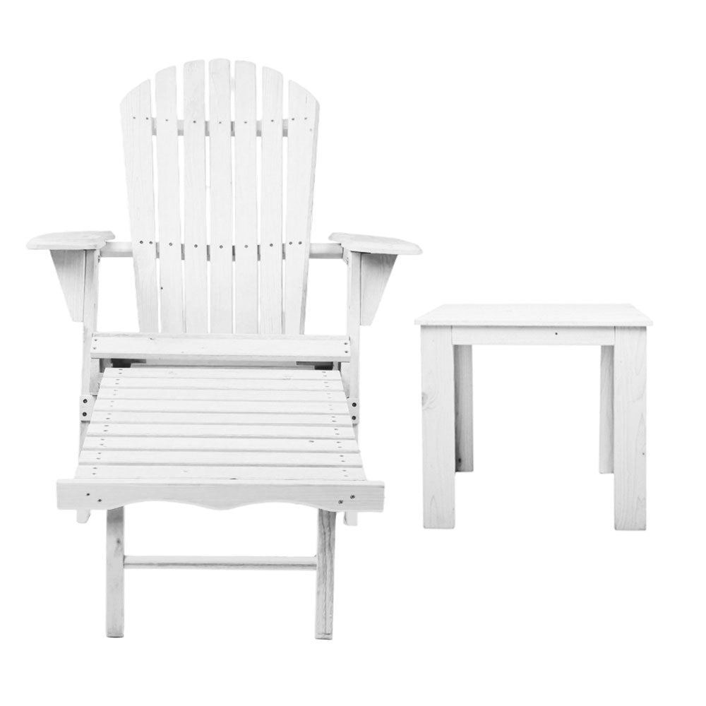 Outdoor Sofas & Lounge Sets: Gardeon 3PC Adirondack Outdoor Table and Chairs Wooden Sun Lounge Beach Patio White