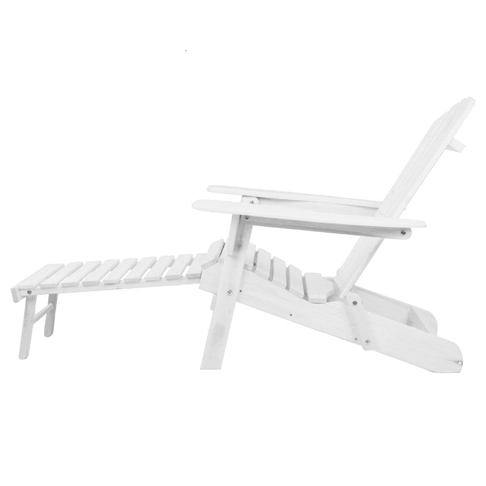 Outdoor Sofas & Lounge Sets: Gardeon 3PC Adirondack Outdoor Table and Chairs Wooden Sun Lounge Beach Patio White