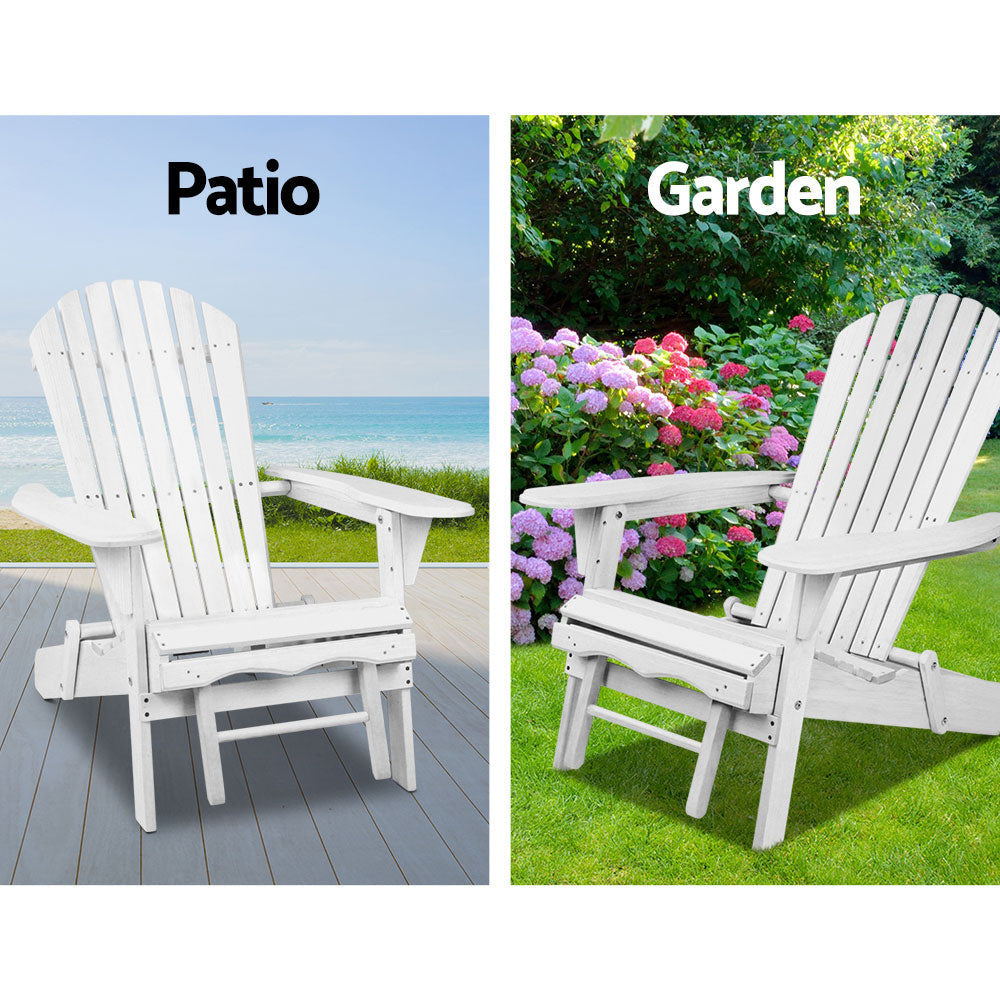Outdoor Sofas & Lounge Sets: Gardeon 3PC Adirondack Outdoor Table and Chairs Wooden Sun Lounge Beach Patio White