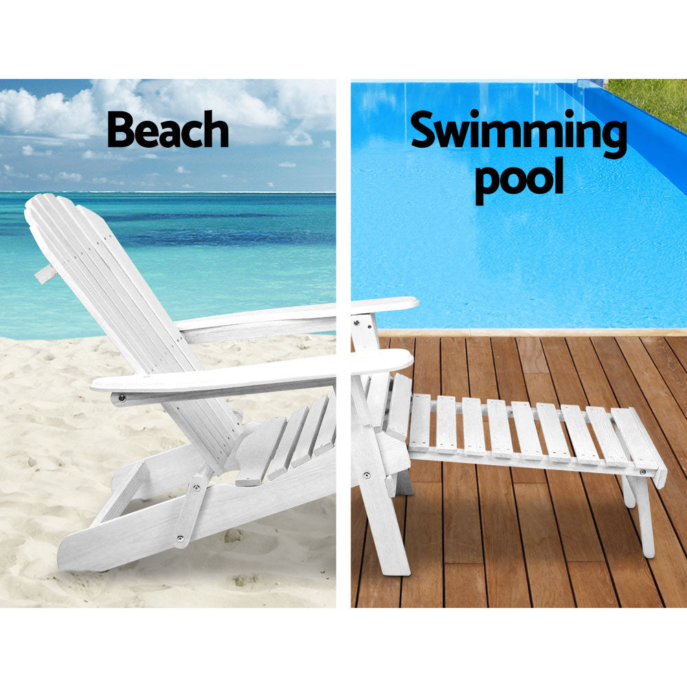 Outdoor Sofas & Lounge Sets: Gardeon 3PC Adirondack Outdoor Table and Chairs Wooden Sun Lounge Beach Patio White
