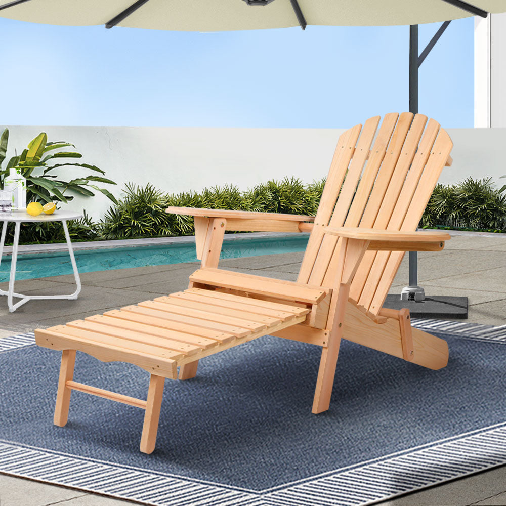 Outdoor Chairs: Gardeon Adirondack Outdoor Chairs Wooden Sun Lounge Patio Furniture Garden Natural