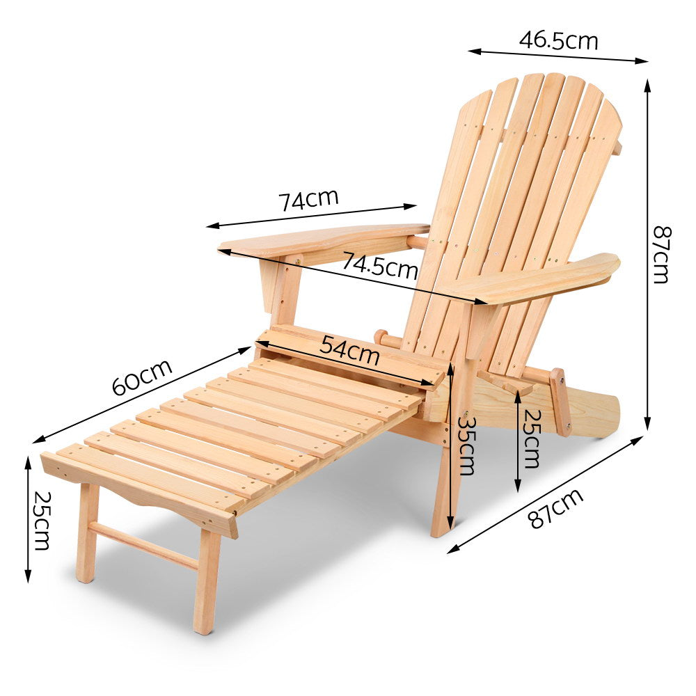 Outdoor Chairs: Gardeon Adirondack Outdoor Chairs Wooden Sun Lounge Patio Furniture Garden Natural