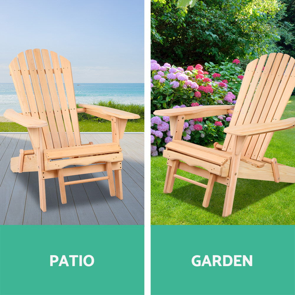 Outdoor Chairs: Gardeon Adirondack Outdoor Chairs Wooden Sun Lounge Patio Furniture Garden Natural