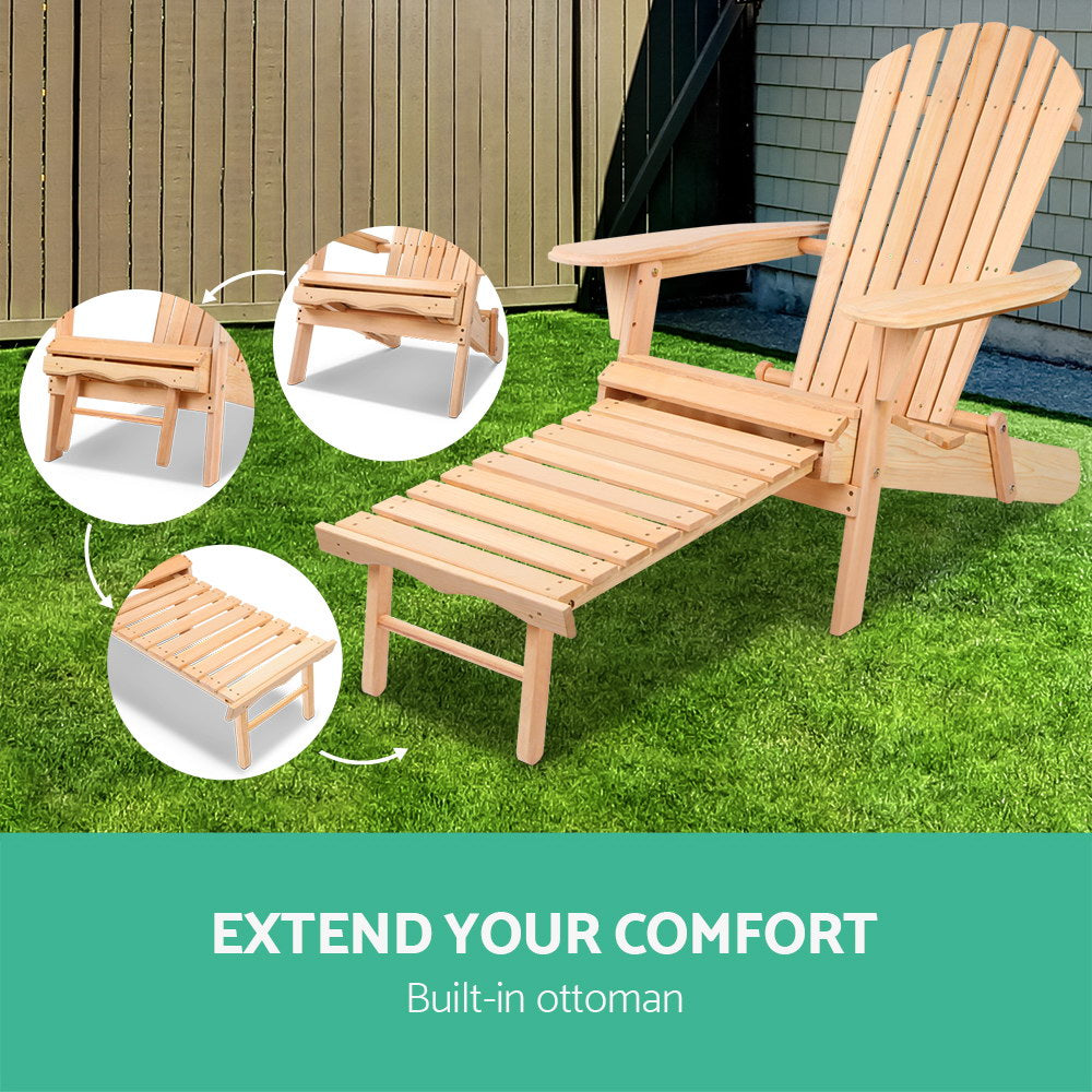 Outdoor Chairs: Gardeon Adirondack Outdoor Chairs Wooden Sun Lounge Patio Furniture Garden Natural
