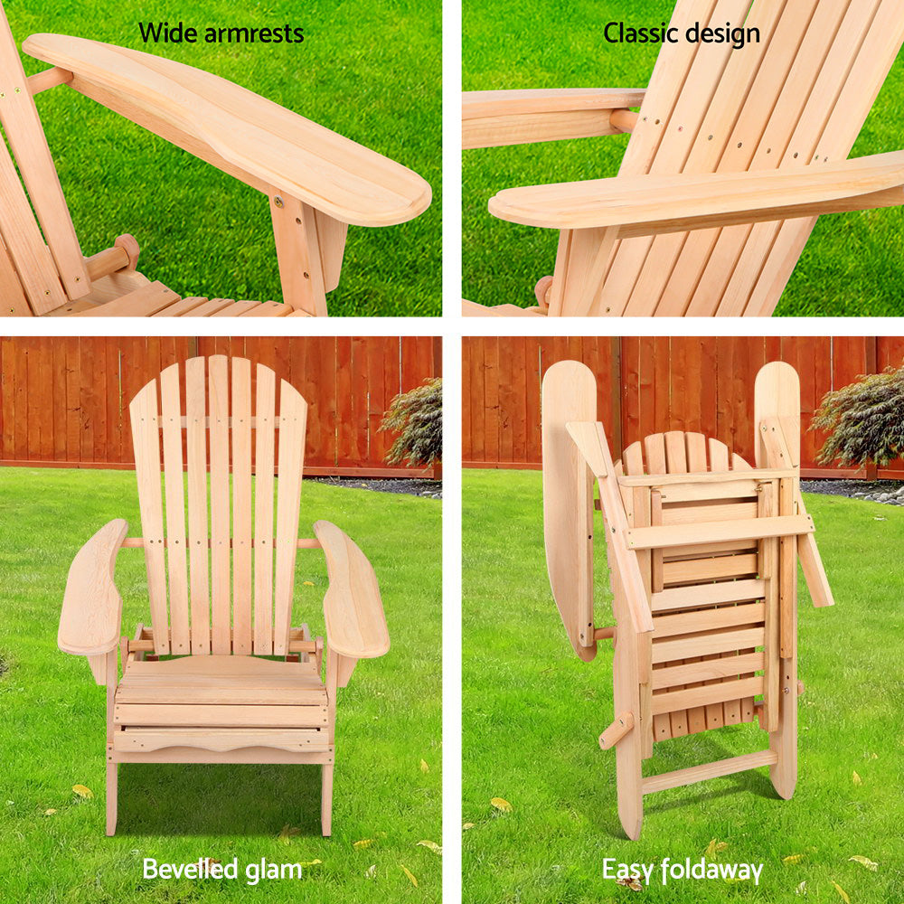 Outdoor Chairs: Gardeon Adirondack Outdoor Chairs Wooden Sun Lounge Patio Furniture Garden Natural