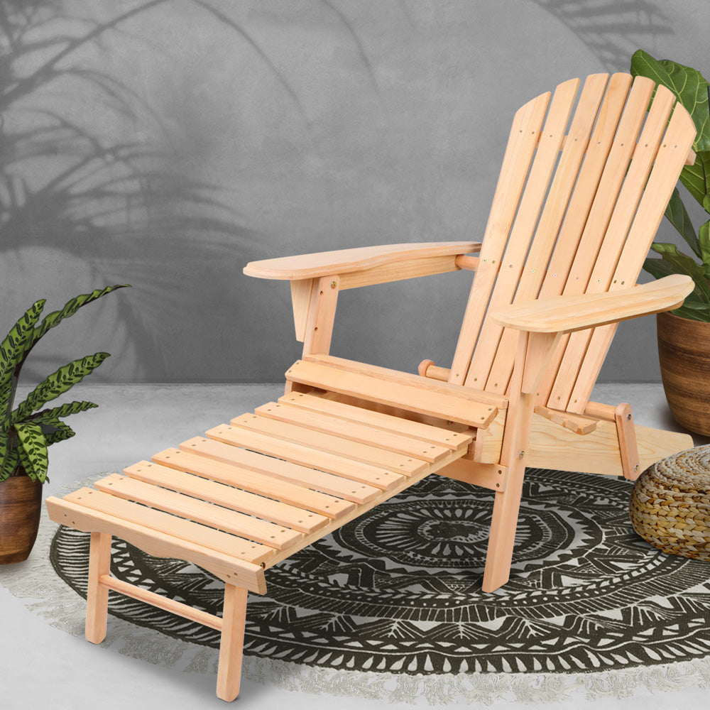 Outdoor Chairs: Gardeon Adirondack Outdoor Chairs Wooden Sun Lounge Patio Furniture Garden Natural