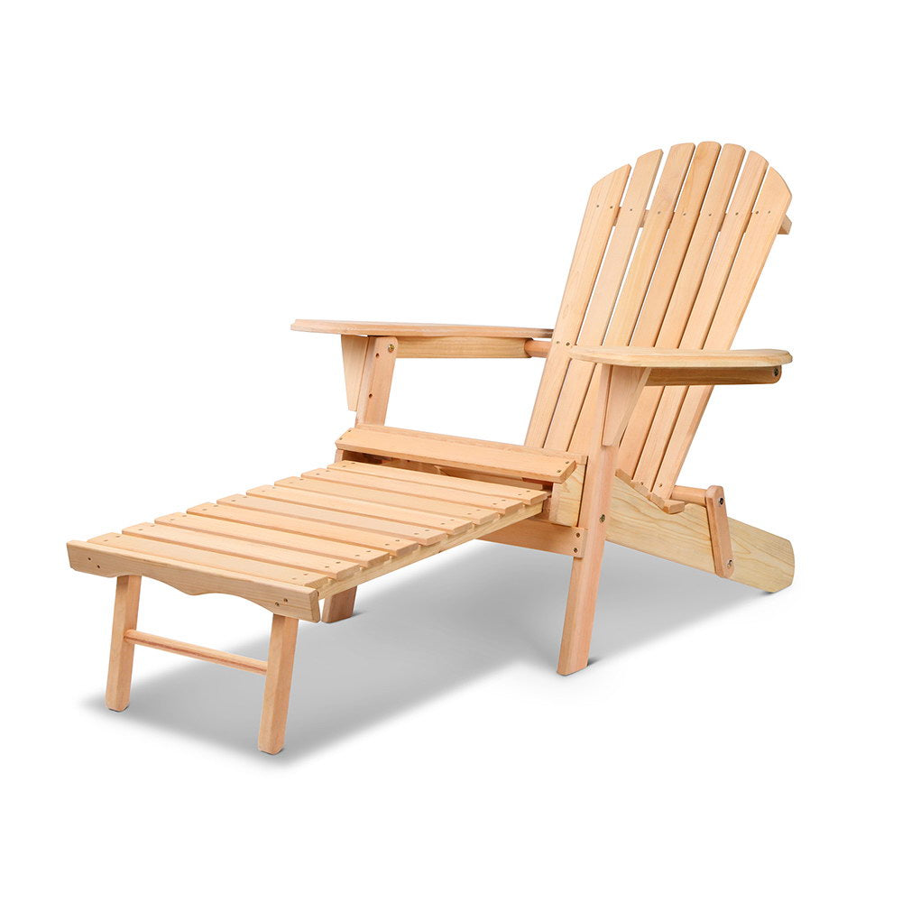 Outdoor Chairs: Gardeon Adirondack Outdoor Chairs Wooden Sun Lounge Patio Furniture Garden Natural
