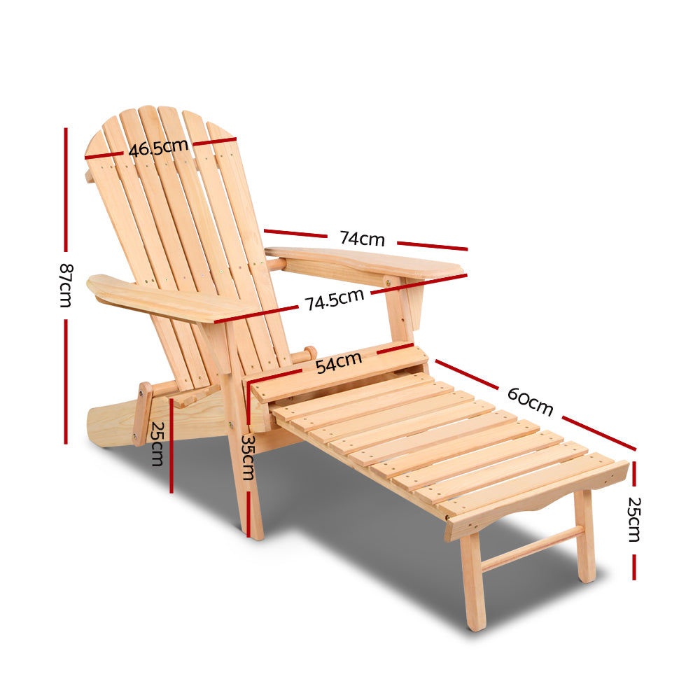 Outdoor Chairs: Gardeon 2PC Adirondack Outdoor Chairs Wooden Sun Lounge Patio Furniture Garden Natural