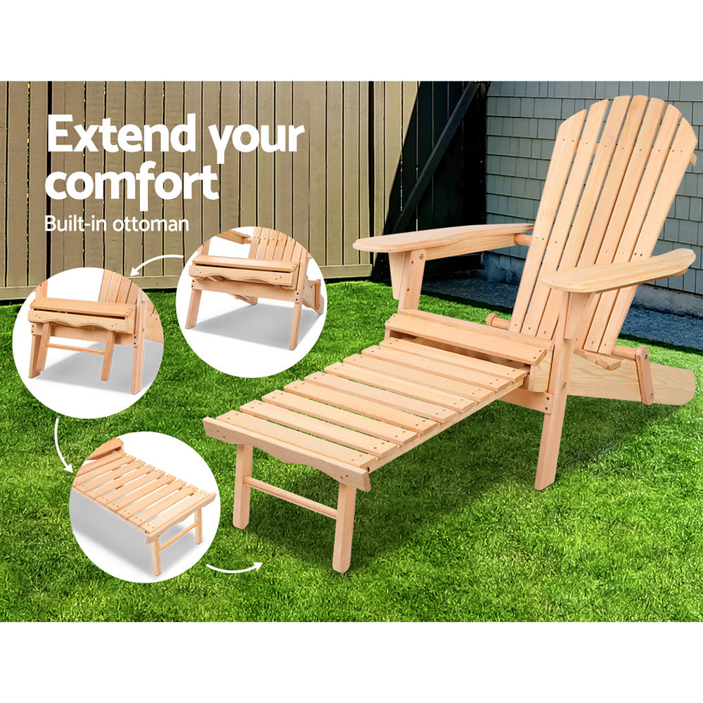 Outdoor Chairs: Gardeon 2PC Adirondack Outdoor Chairs Wooden Sun Lounge Patio Furniture Garden Natural