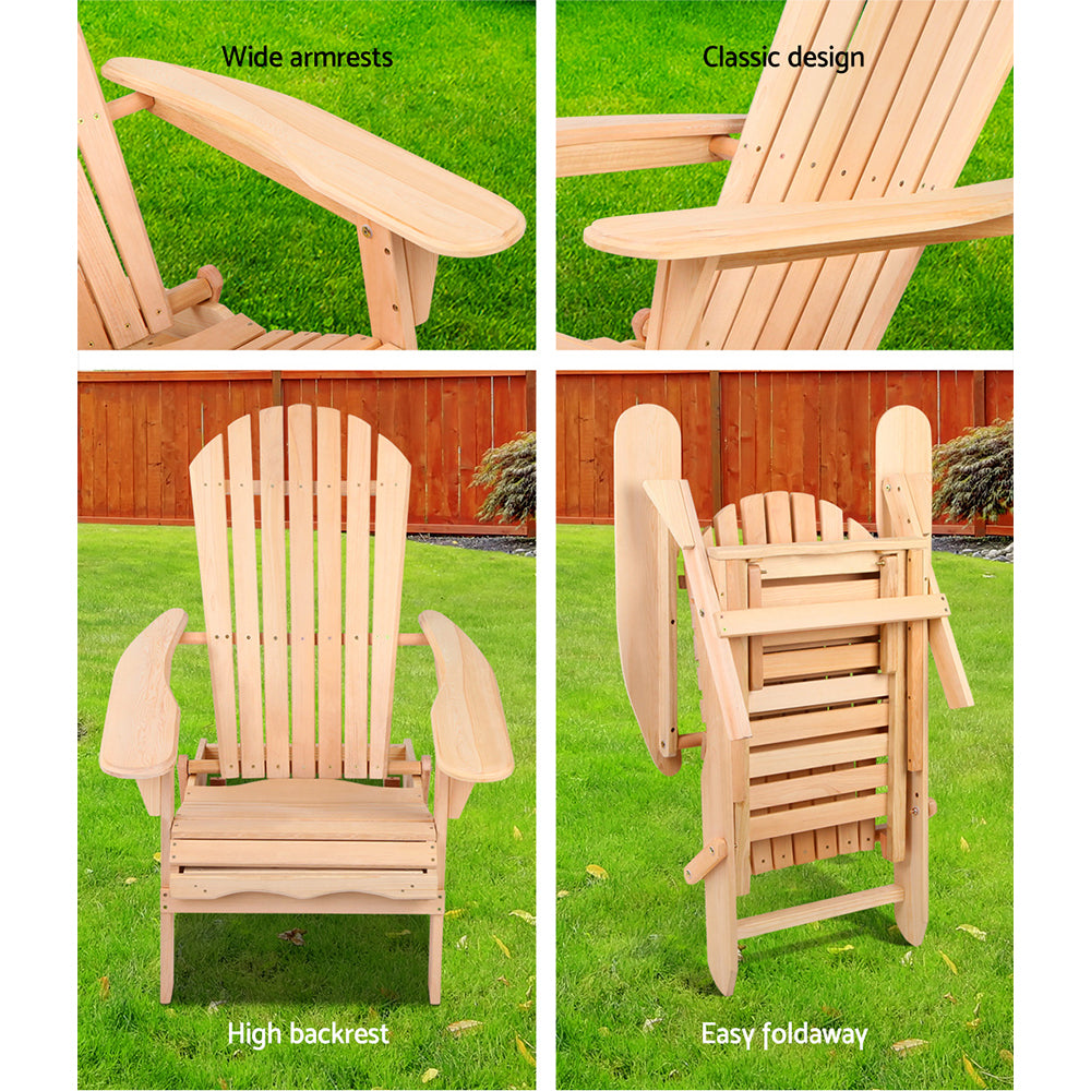 Outdoor Chairs: Gardeon 2PC Adirondack Outdoor Chairs Wooden Sun Lounge Patio Furniture Garden Natural