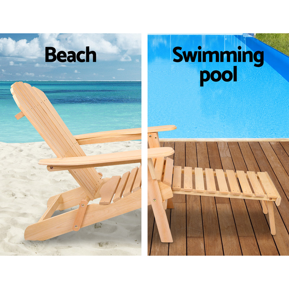 Outdoor Chairs: Gardeon 2PC Adirondack Outdoor Chairs Wooden Sun Lounge Patio Furniture Garden Natural