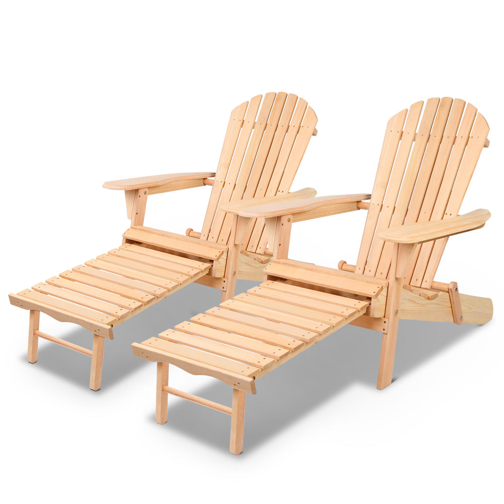 Outdoor Chairs: Gardeon 2PC Adirondack Outdoor Chairs Wooden Sun Lounge Patio Furniture Garden Natural