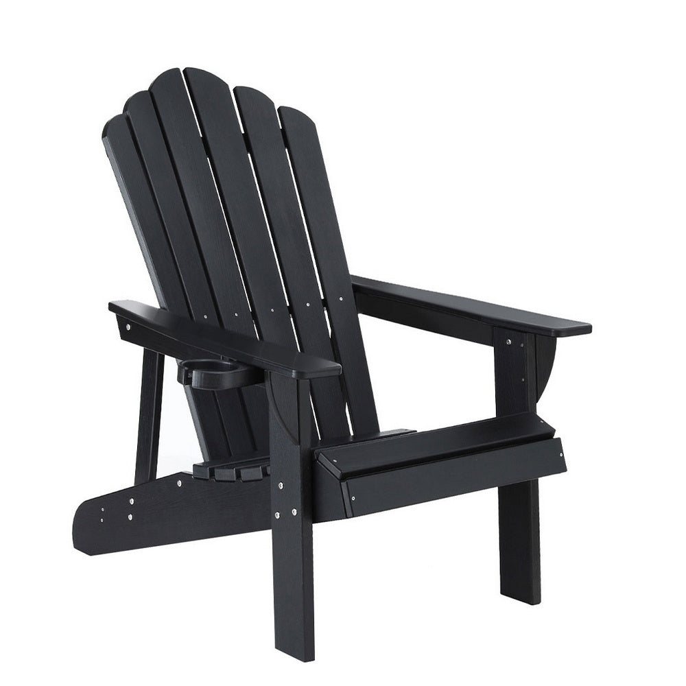 Outdoor Chairs: Gardeon Outdoor Chairs HDPE Adirondack Beach Chair Sun Lounge Patio Furniture Garden Black