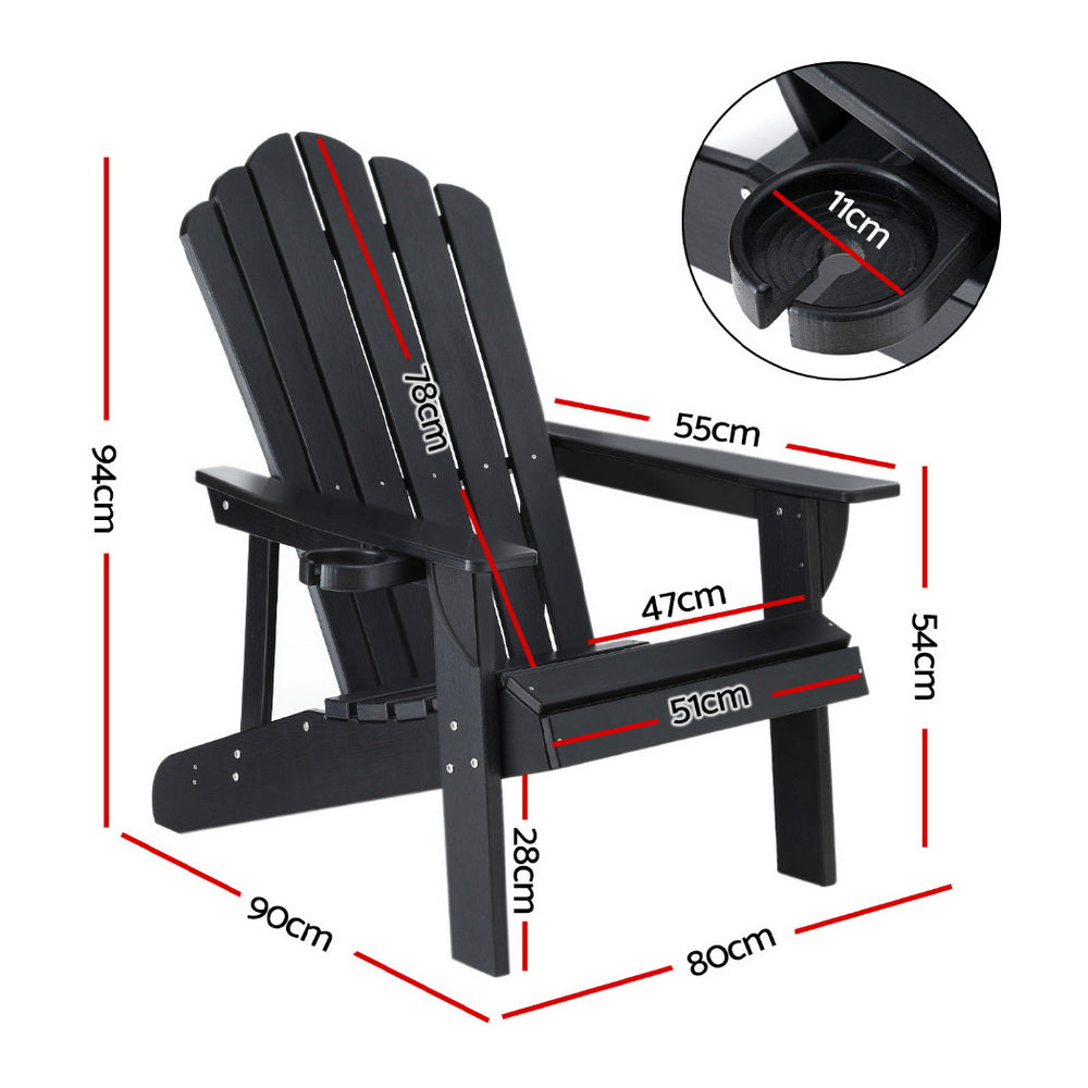Outdoor Chairs: Gardeon Outdoor Chairs HDPE Adirondack Beach Chair Sun Lounge Patio Furniture Garden Black
