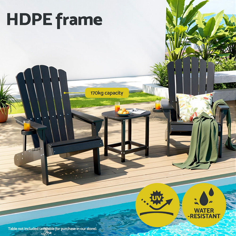 Outdoor Chairs: Gardeon Outdoor Chairs HDPE Adirondack Beach Chair Sun Lounge Patio Furniture Garden Black