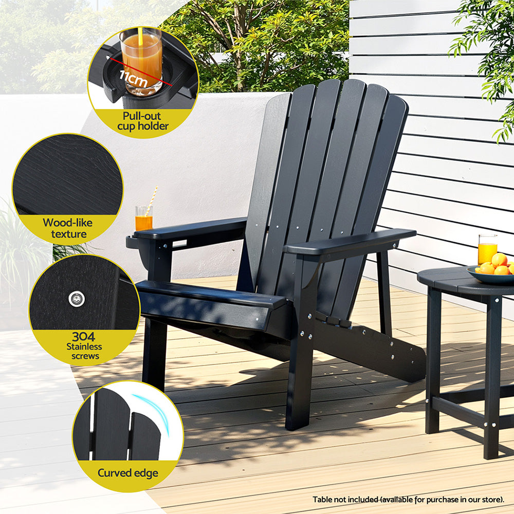 Outdoor Chairs: Gardeon Outdoor Chairs HDPE Adirondack Beach Chair Sun Lounge Patio Furniture Garden Black