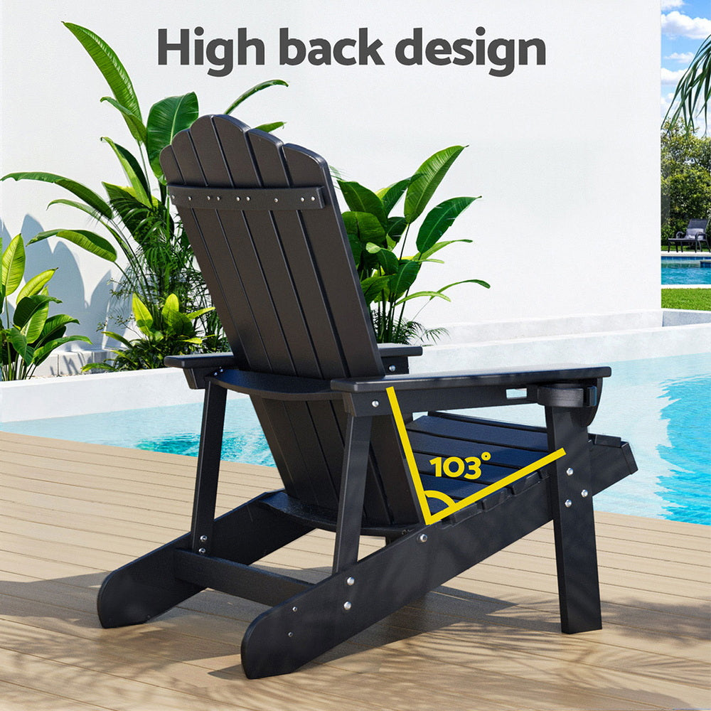 Outdoor Chairs: Gardeon Outdoor Chairs HDPE Adirondack Beach Chair Sun Lounge Patio Furniture Garden Black
