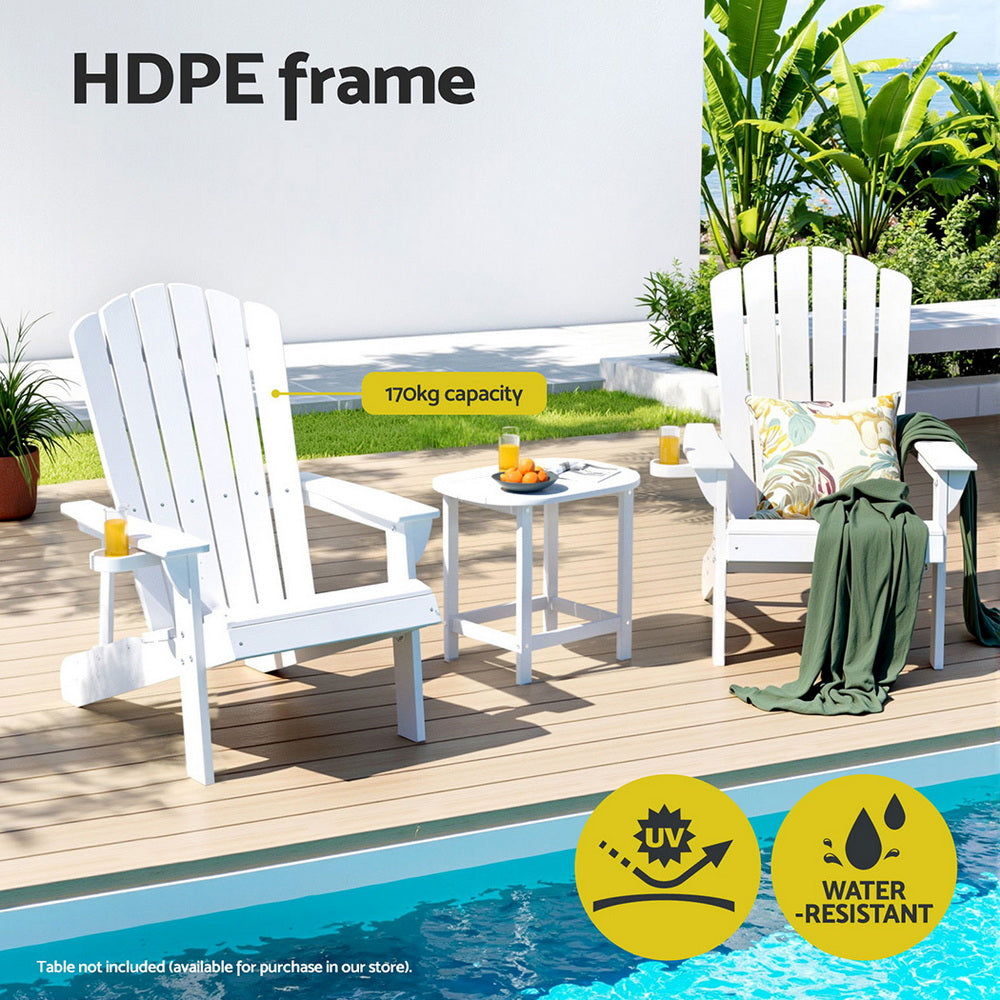 Outdoor Chairs: Gardeon Outdoor Chairs HDPE Adirondack Beach Chair Sun Lounge Patio Furniture Garden white