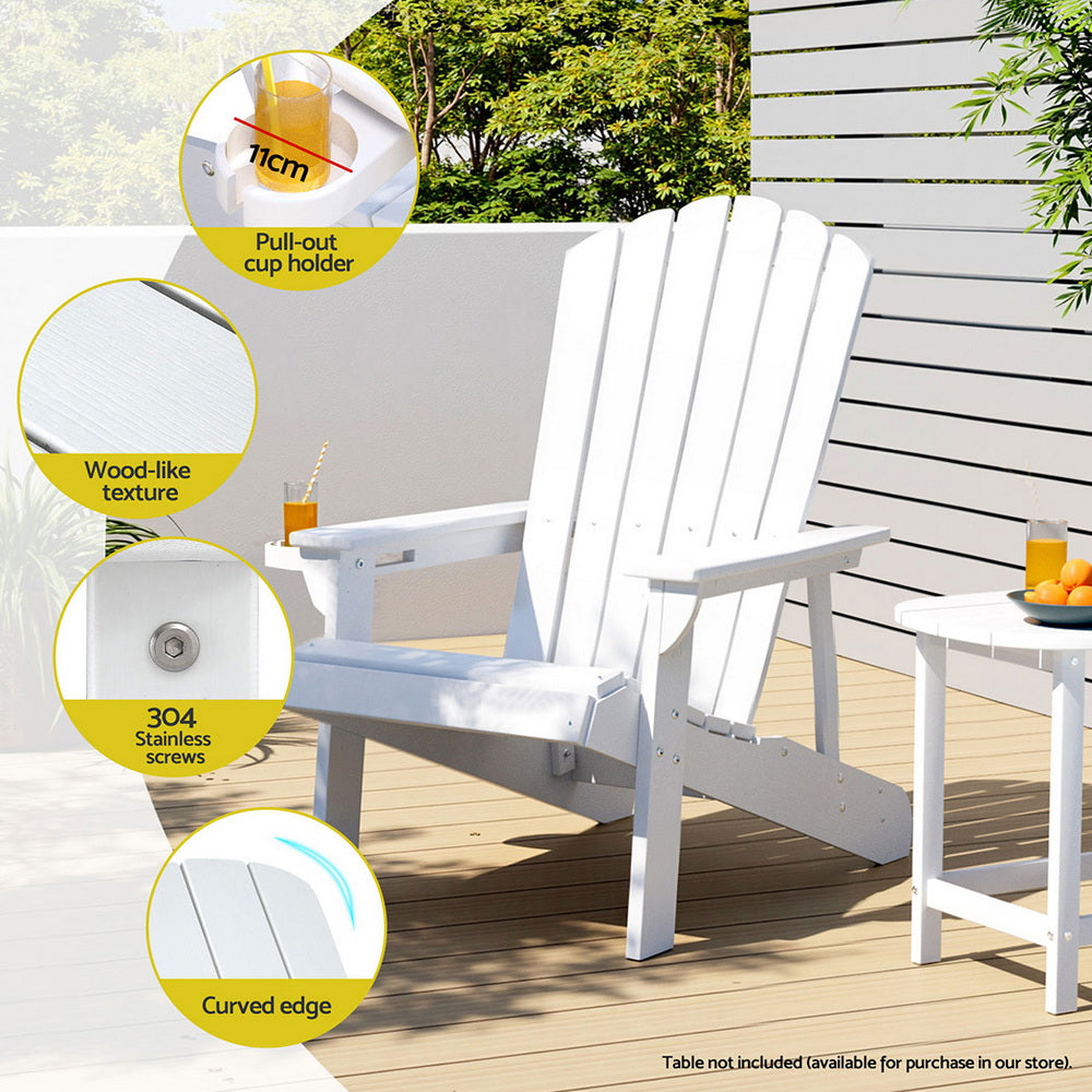 Outdoor Chairs: Gardeon Outdoor Chairs HDPE Adirondack Beach Chair Sun Lounge Patio Furniture Garden white