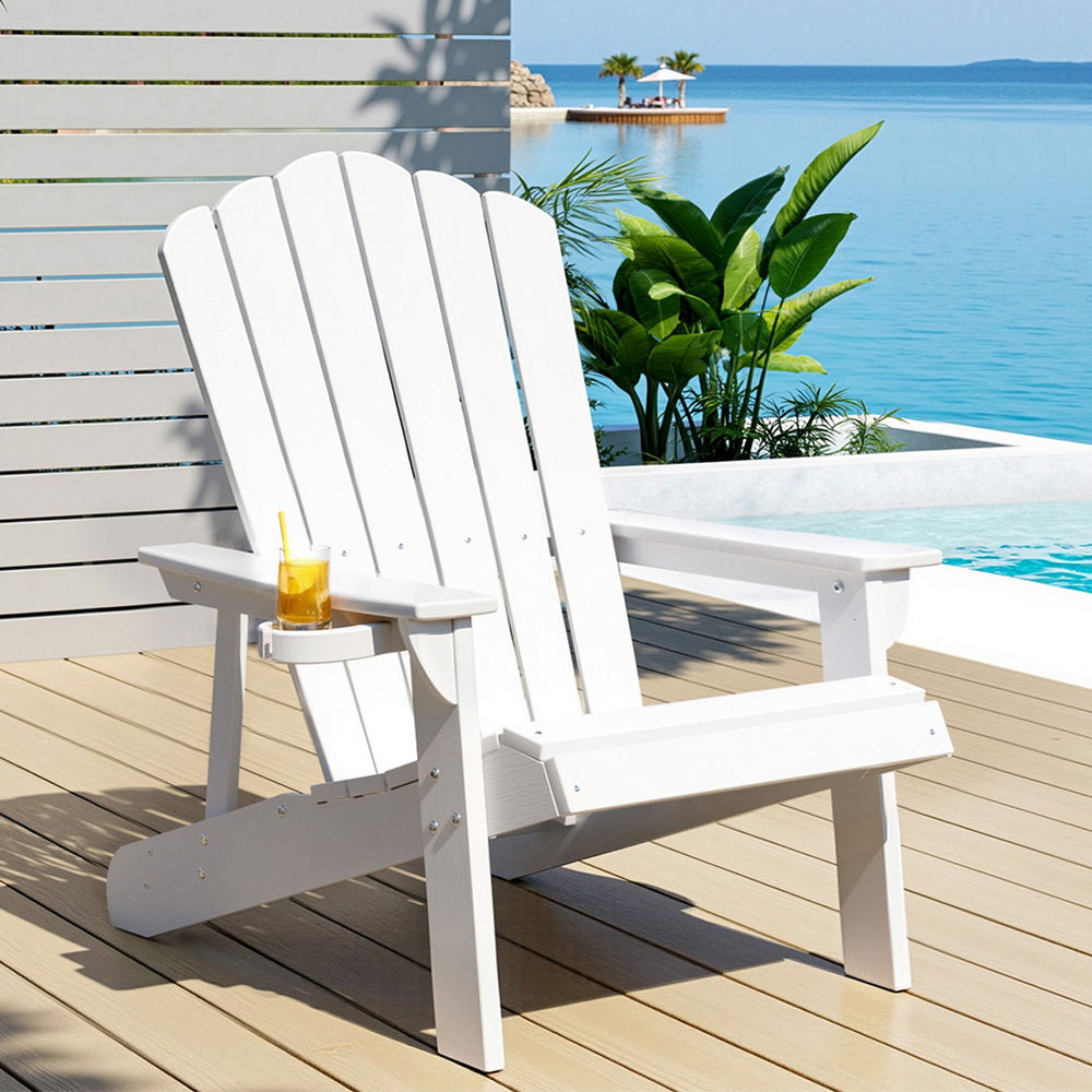 Outdoor Chairs: Gardeon Outdoor Chairs HDPE Adirondack Beach Chair Sun Lounge Patio Furniture Garden white