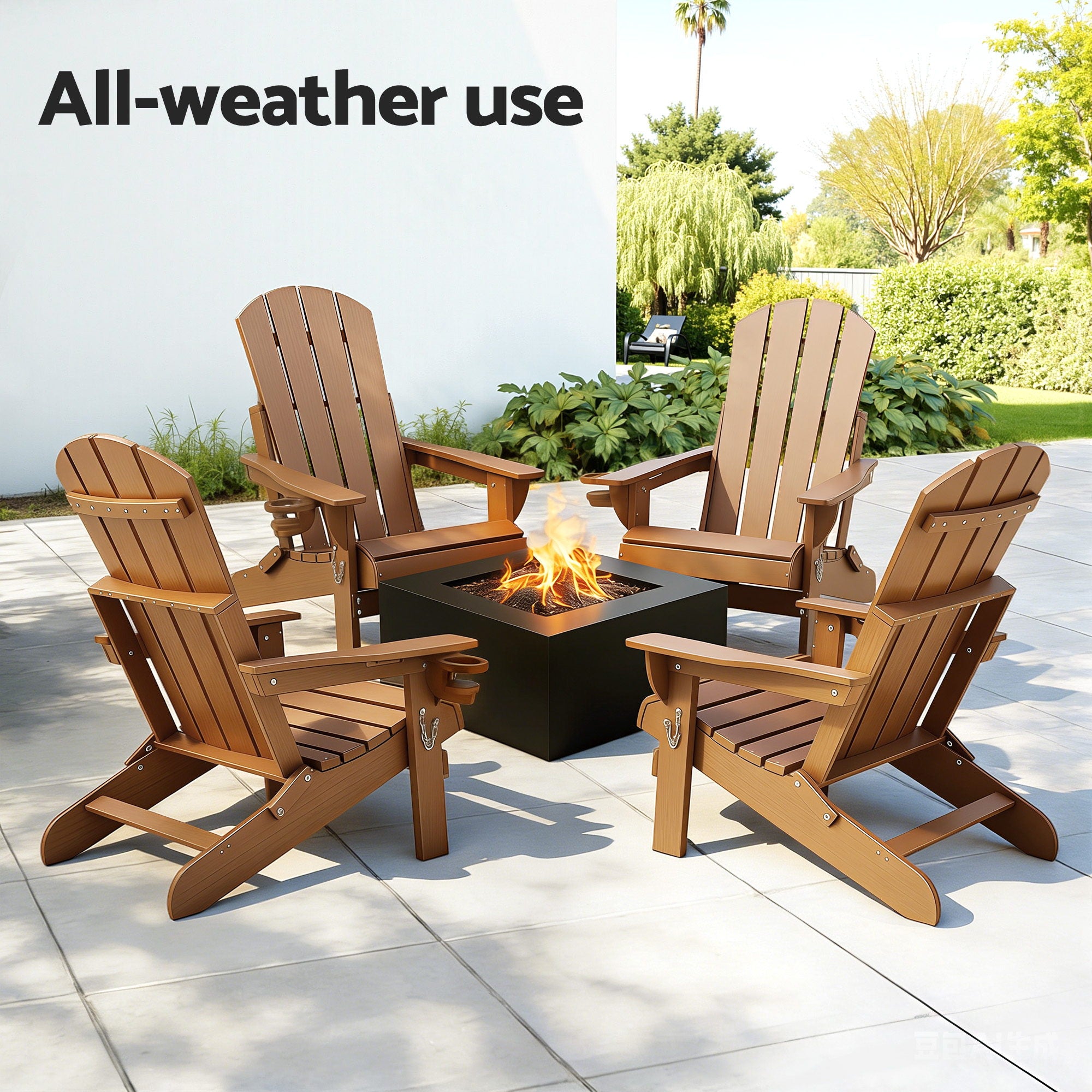 Gardeon Outdoor Chairs Folding Adirondack Beach Chair HDPE Sun Lounge Patio Furniture Garden Brown