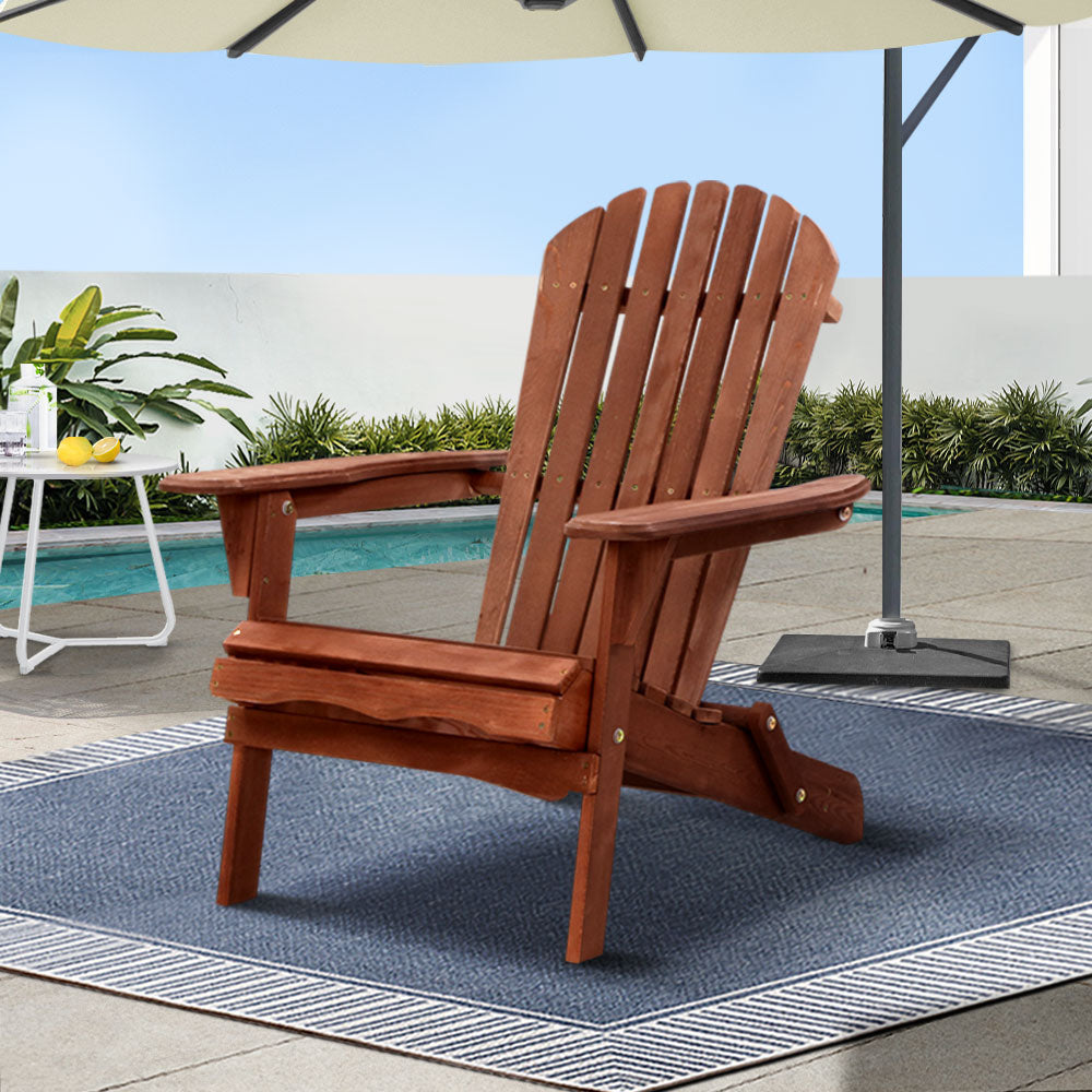 Outdoor Chairs: Gardeon Adirondack Outdoor Chairs Wooden Foldable Beach Chair Patio Furniture Brown