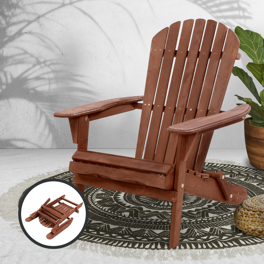Outdoor Chairs: Gardeon Adirondack Outdoor Chairs Wooden Foldable Beach Chair Patio Furniture Brown