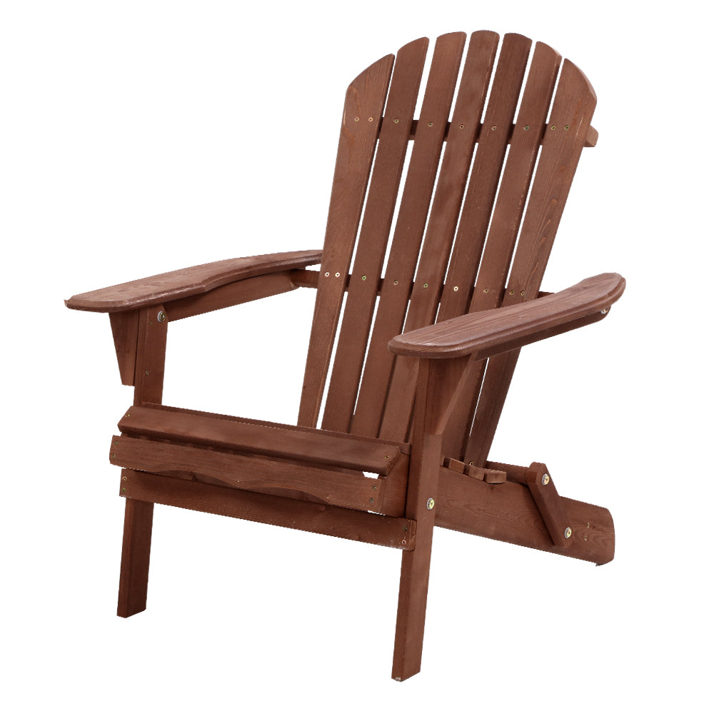 Outdoor Chairs: Gardeon Adirondack Outdoor Chairs Wooden Foldable Beach Chair Patio Furniture Brown