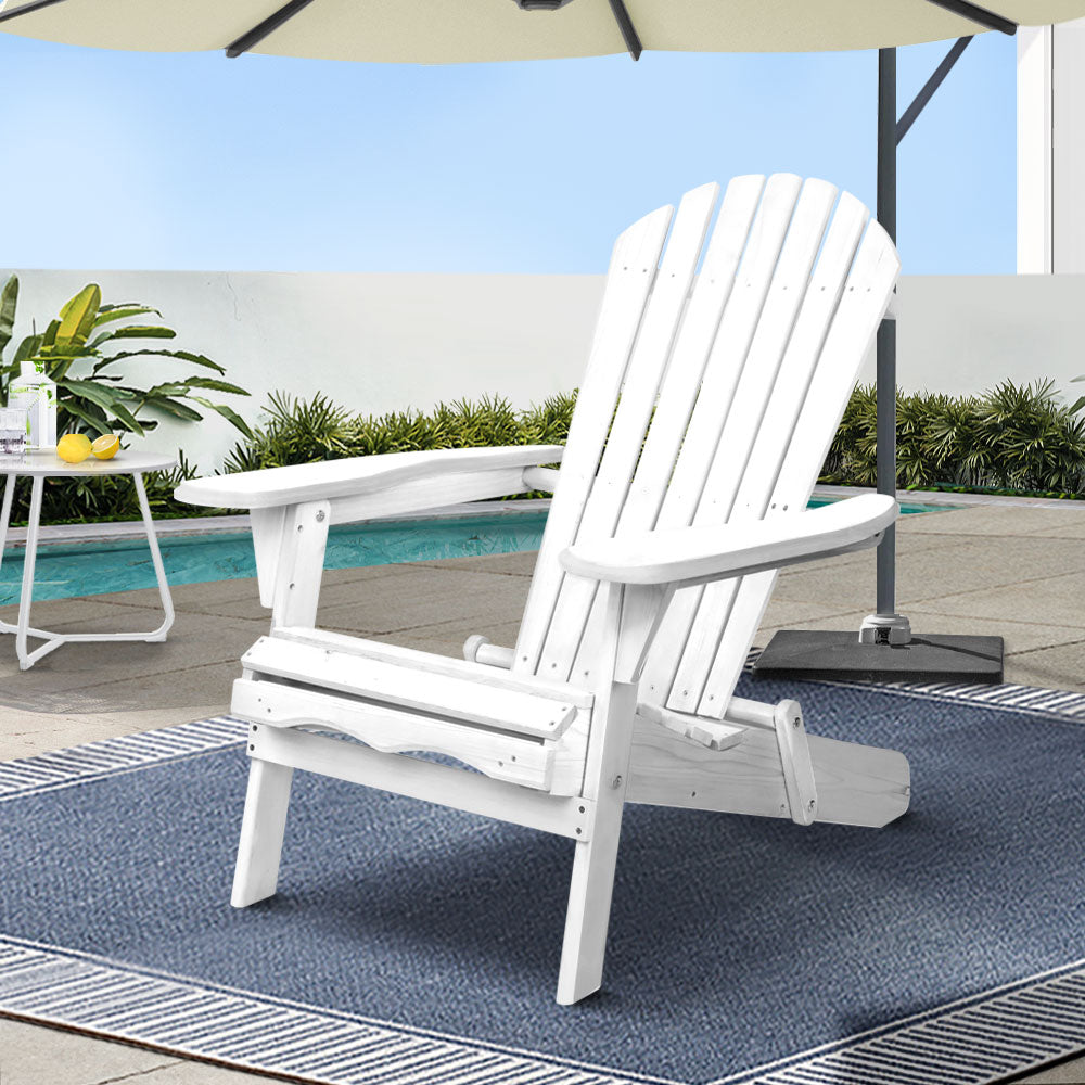 Outdoor Sofas & Lounge Sets: Gardeon Adirondack Outdoor Chairs Wooden Foldable Beach Chair Patio Furniture White