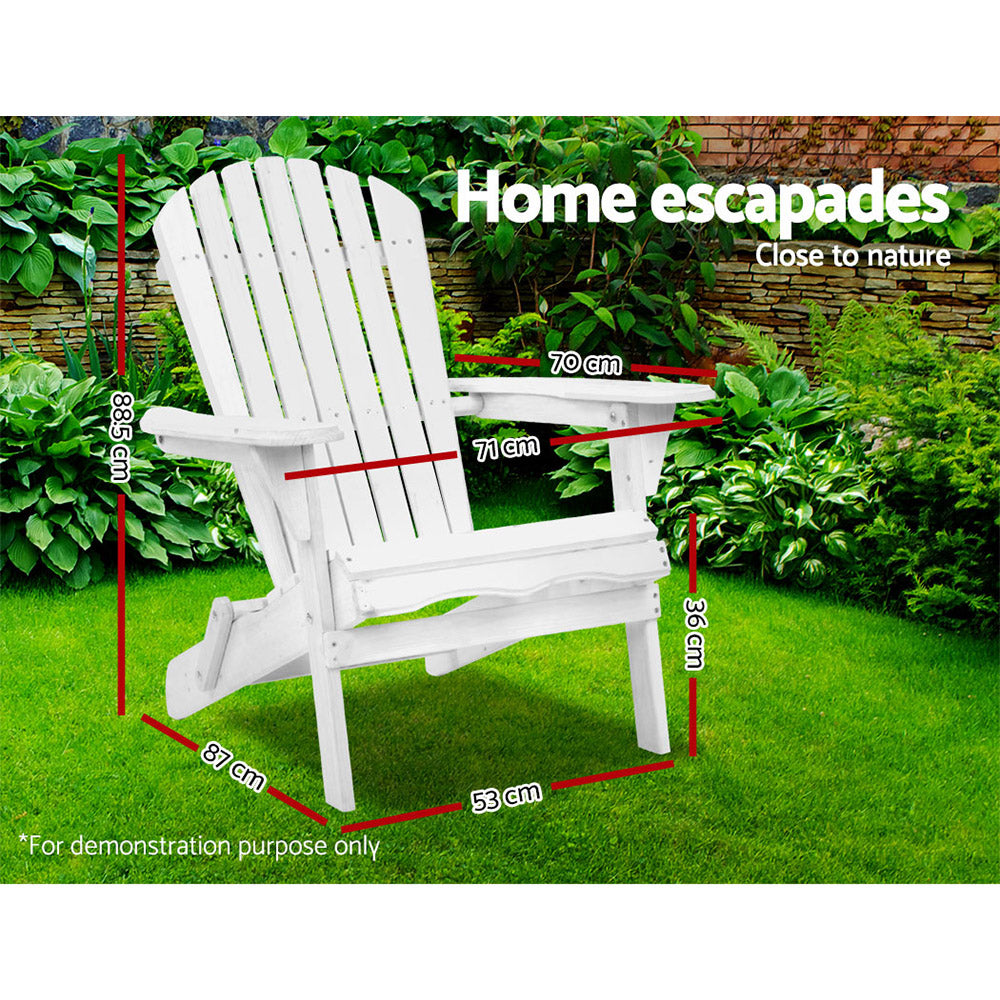 Outdoor Sofas & Lounge Sets: Gardeon Adirondack Outdoor Chairs Wooden Foldable Beach Chair Patio Furniture White