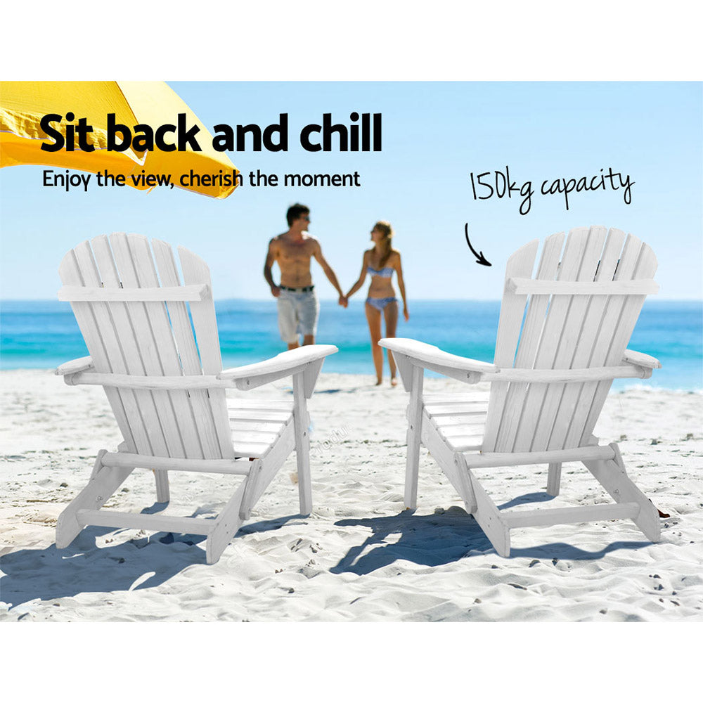 Outdoor Sofas & Lounge Sets: Gardeon Adirondack Outdoor Chairs Wooden Foldable Beach Chair Patio Furniture White