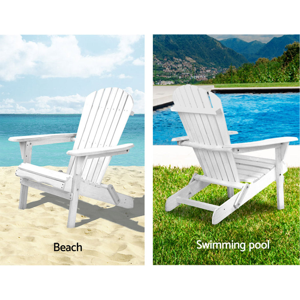 Outdoor Sofas & Lounge Sets: Gardeon Adirondack Outdoor Chairs Wooden Foldable Beach Chair Patio Furniture White