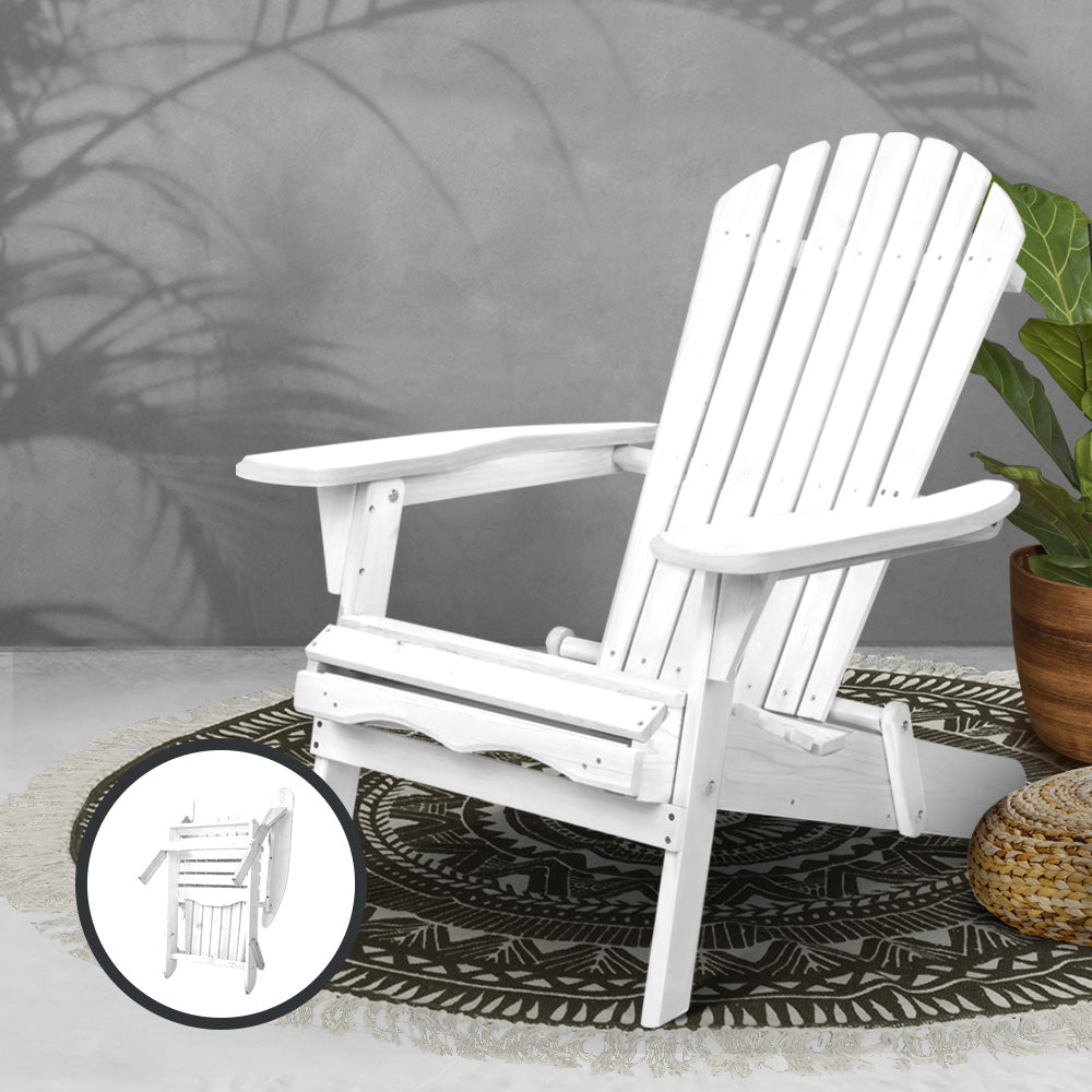 Outdoor Sofas & Lounge Sets: Gardeon Adirondack Outdoor Chairs Wooden Foldable Beach Chair Patio Furniture White