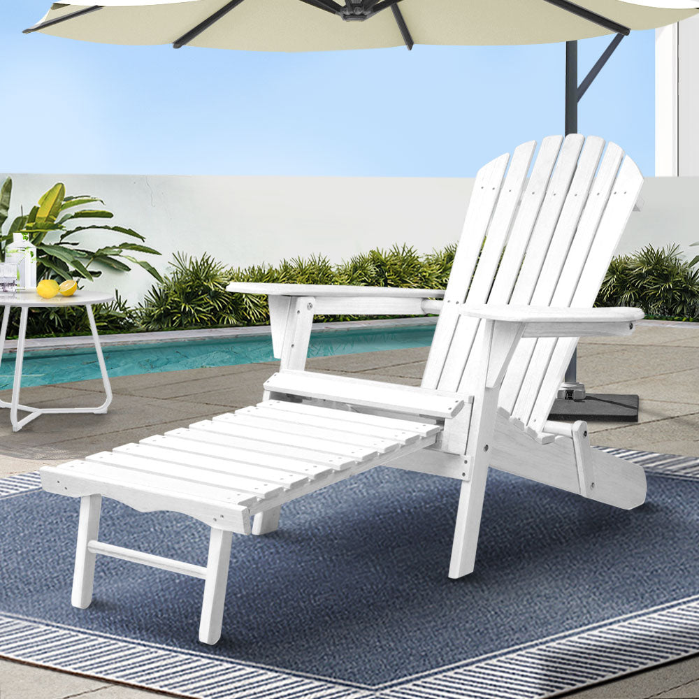Outdoor Sofas & Lounge Sets: Gardeon Sun Lounge Outdoor Chairs Wooden Foldable Patio Furniture Adirondack White