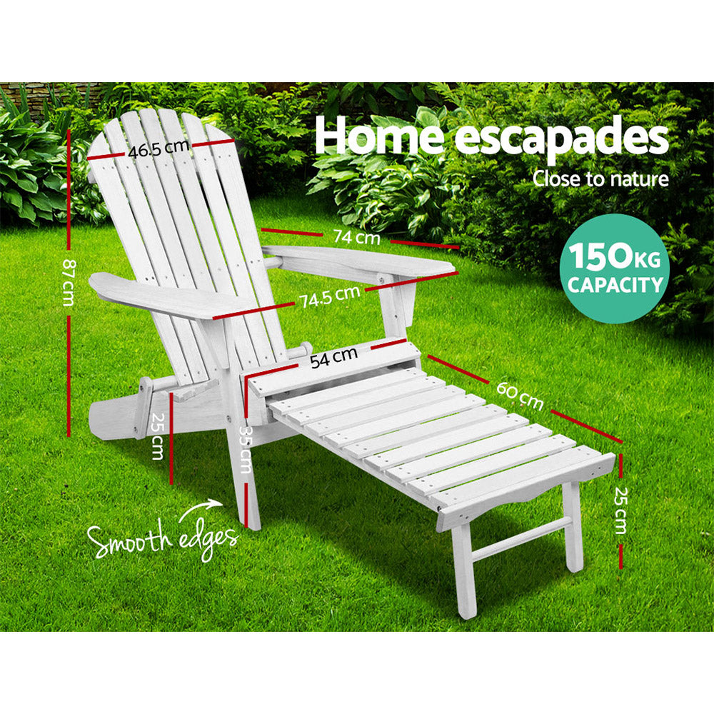 Outdoor Sofas & Lounge Sets: Gardeon Sun Lounge Outdoor Chairs Wooden Foldable Patio Furniture Adirondack White