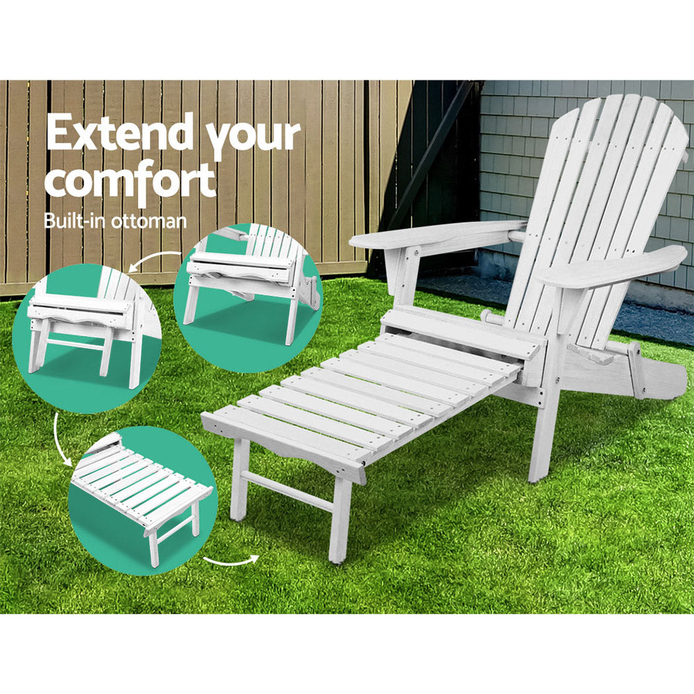 Outdoor Sofas & Lounge Sets: Gardeon Sun Lounge Outdoor Chairs Wooden Foldable Patio Furniture Adirondack White