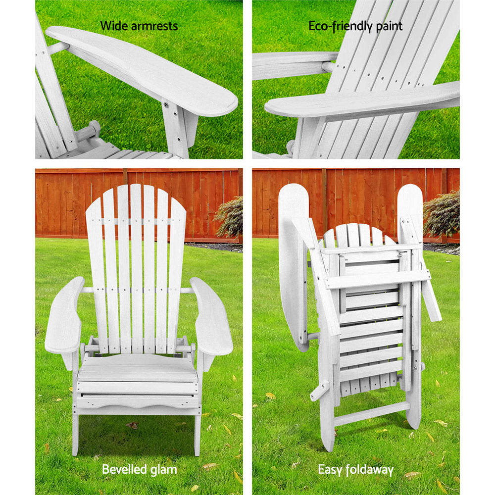 Outdoor Sofas & Lounge Sets: Gardeon Sun Lounge Outdoor Chairs Wooden Foldable Patio Furniture Adirondack White