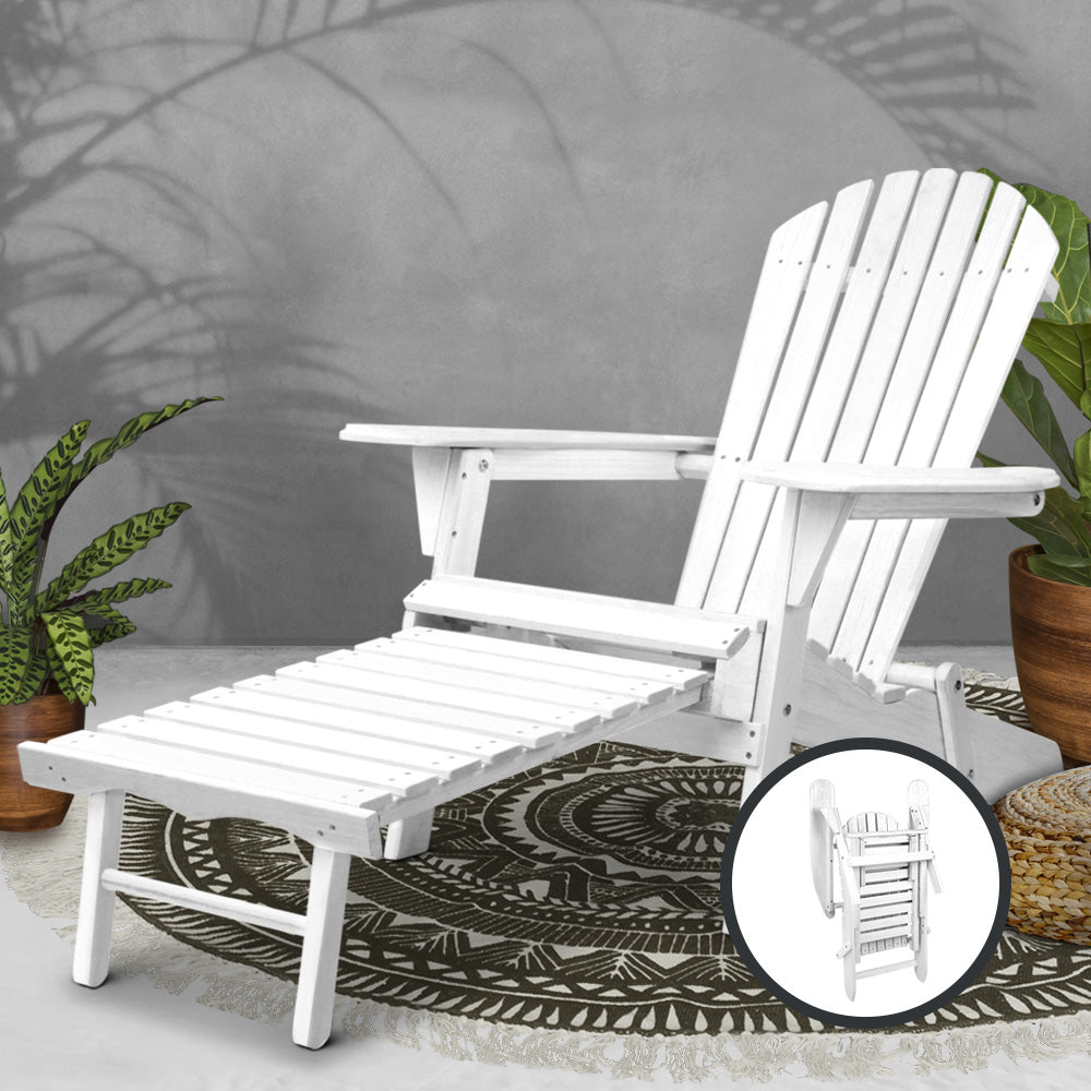 Outdoor Sofas & Lounge Sets: Gardeon Sun Lounge Outdoor Chairs Wooden Foldable Patio Furniture Adirondack White