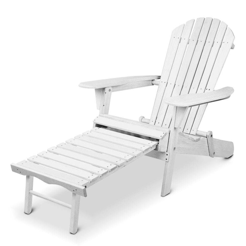 Outdoor Sofas & Lounge Sets: Gardeon Sun Lounge Outdoor Chairs Wooden Foldable Patio Furniture Adirondack White