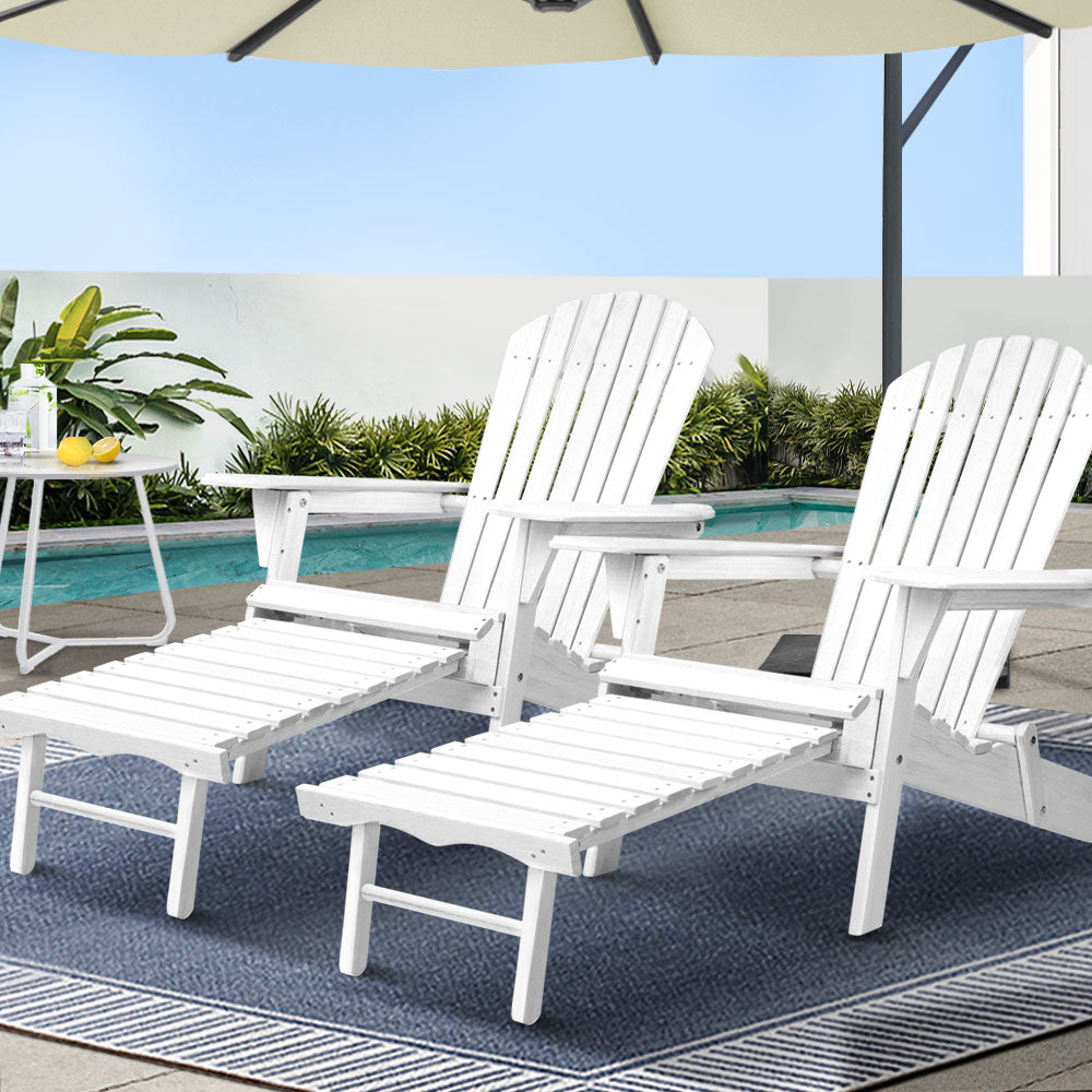 Outdoor Sofas & Lounge Sets: Gardeon 2PC Adirondack Outdoor Chairs Wood Foldable Sun Lounge Patio Furniture