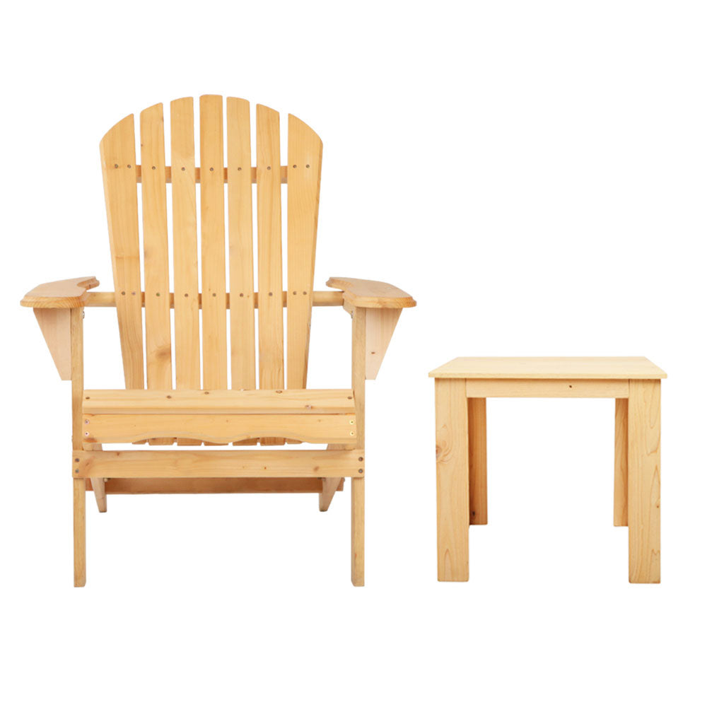 Outdoor Sofas & Lounge Sets: Gardeon 3PC Adirondack Outdoor Table and Chairs Wooden Foldable Beach Chair Natural