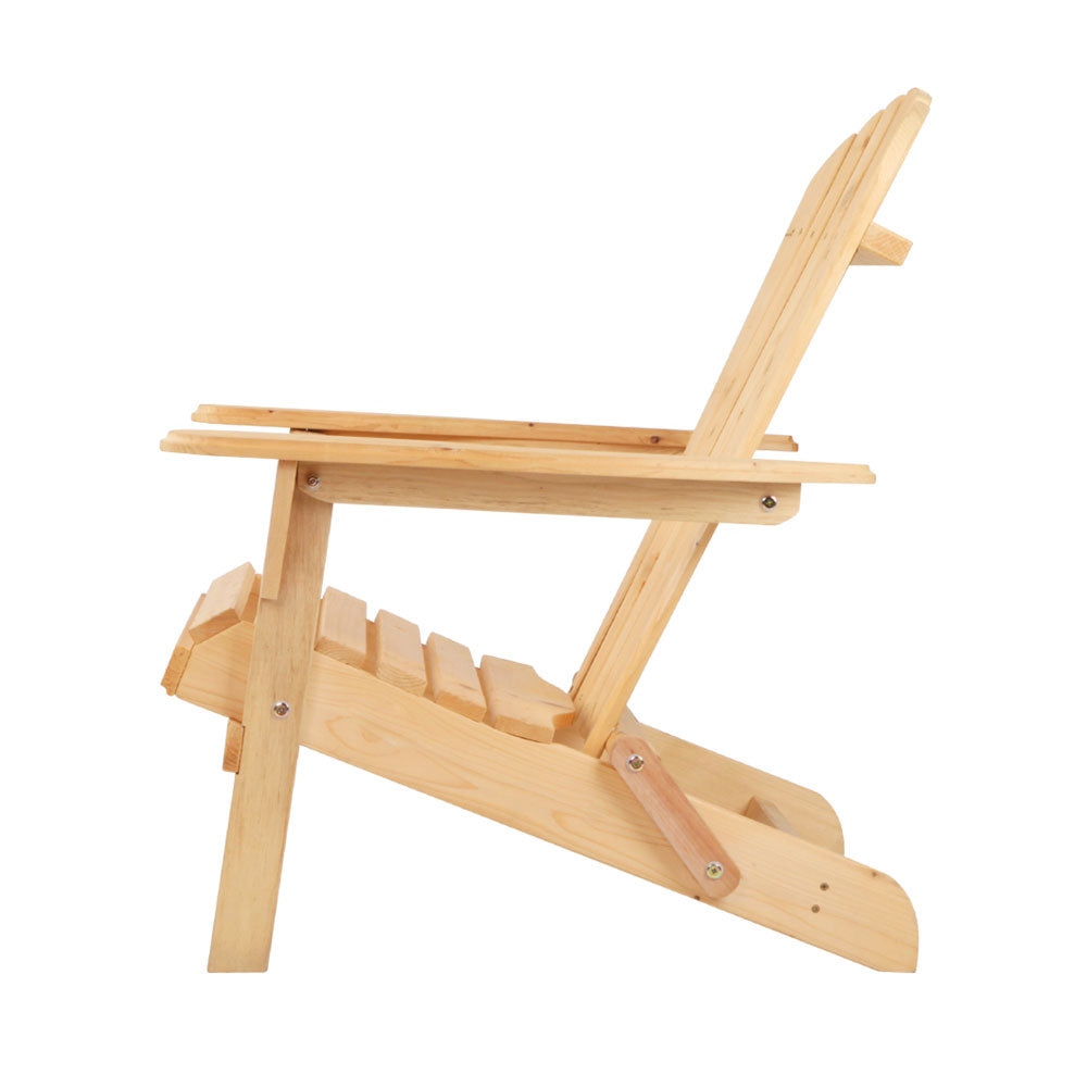 Outdoor Sofas & Lounge Sets: Gardeon 3PC Adirondack Outdoor Table and Chairs Wooden Foldable Beach Chair Natural