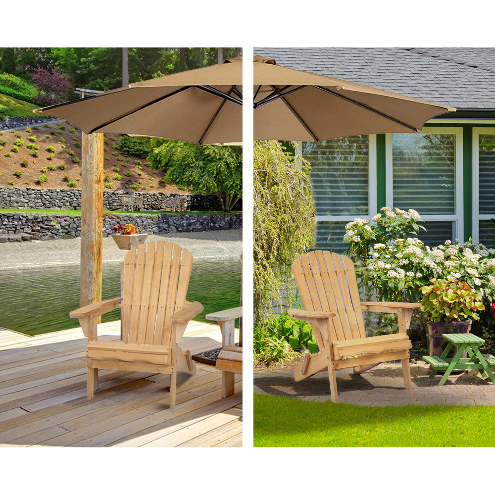 Outdoor Sofas & Lounge Sets: Gardeon 3PC Adirondack Outdoor Table and Chairs Wooden Foldable Beach Chair Natural