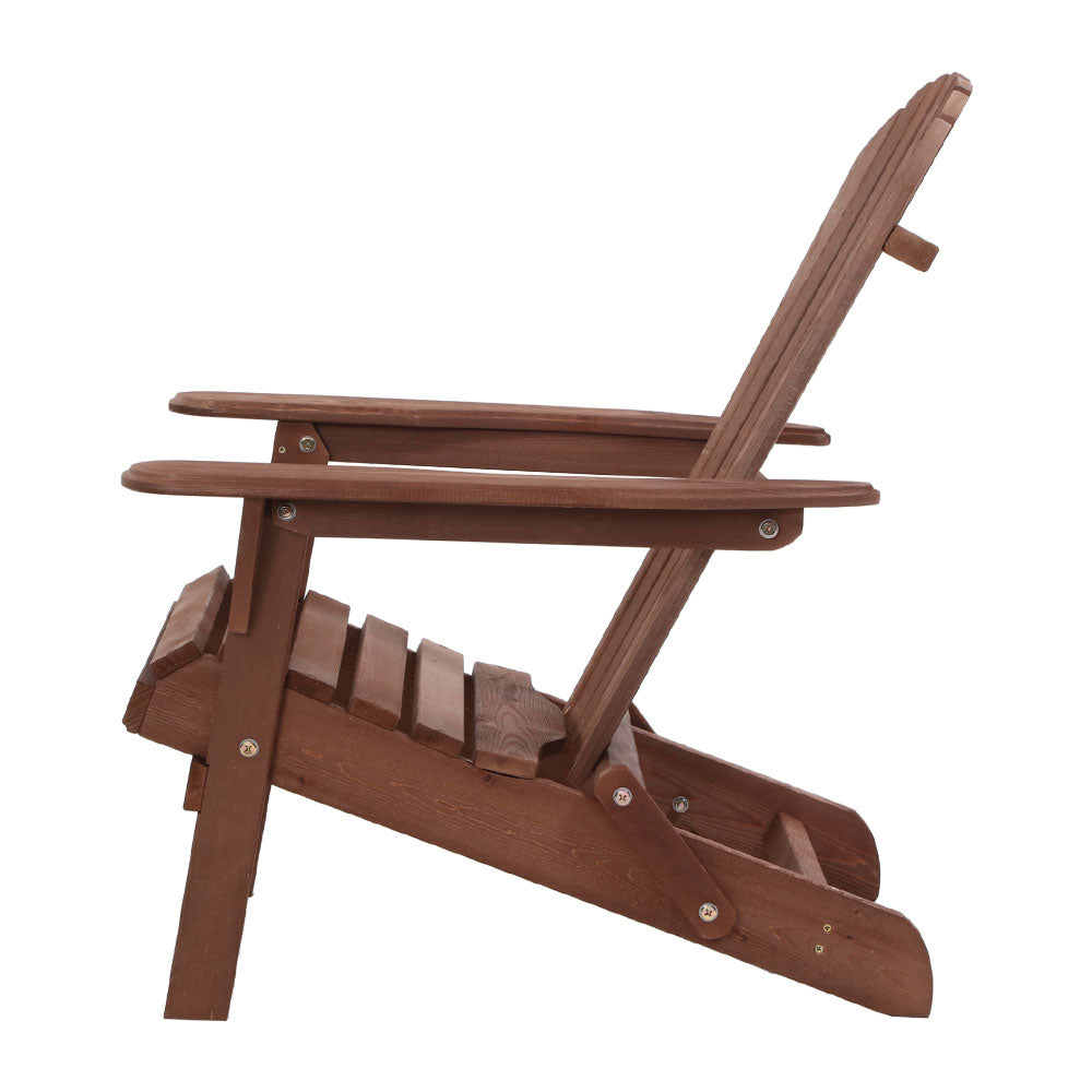 Outdoor Sofas & Lounge Sets: Gardeon 3PC Adirondack Outdoor Table and Chairs Wooden Foldable Beach Chair Brown