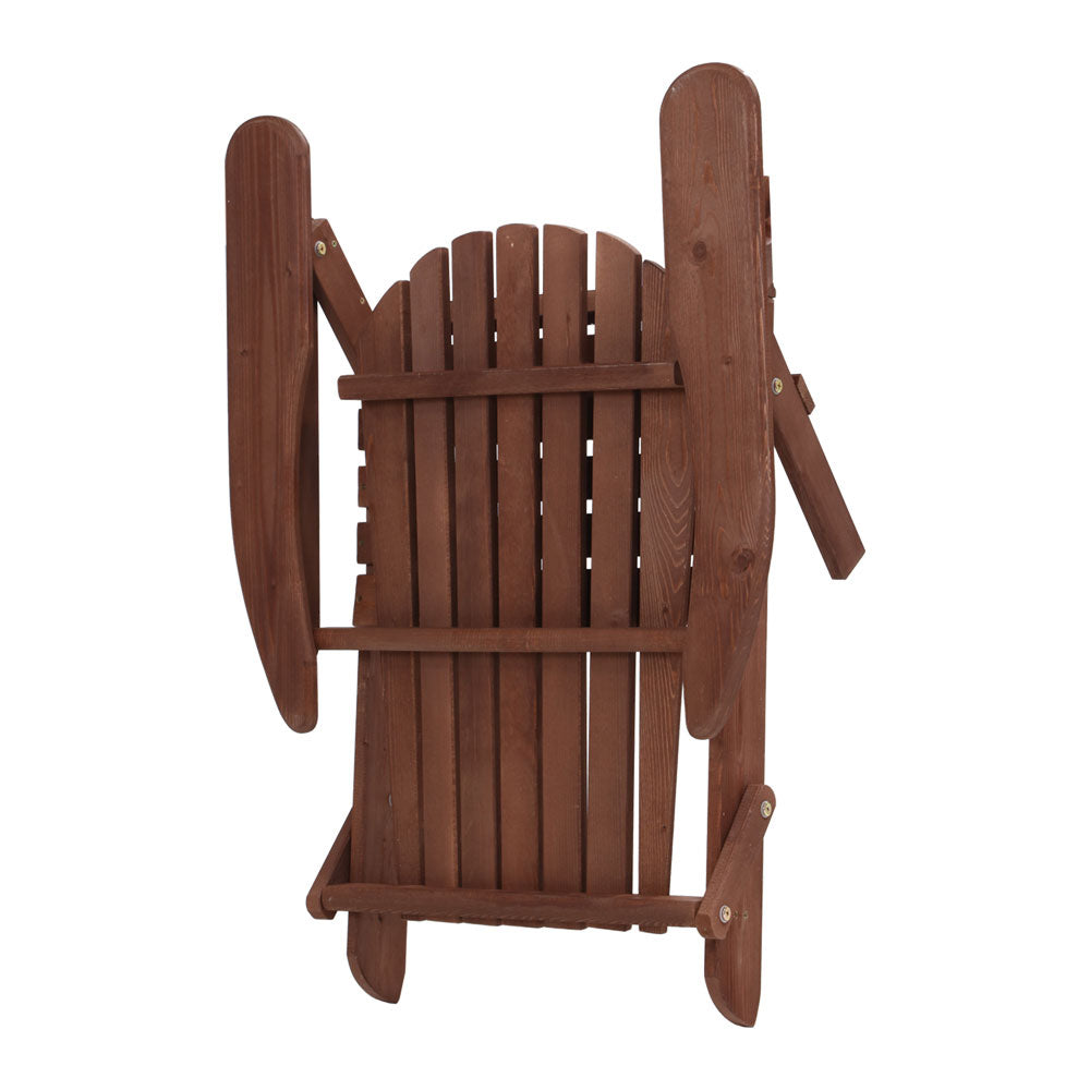 Outdoor Sofas & Lounge Sets: Gardeon 3PC Adirondack Outdoor Table and Chairs Wooden Foldable Beach Chair Brown