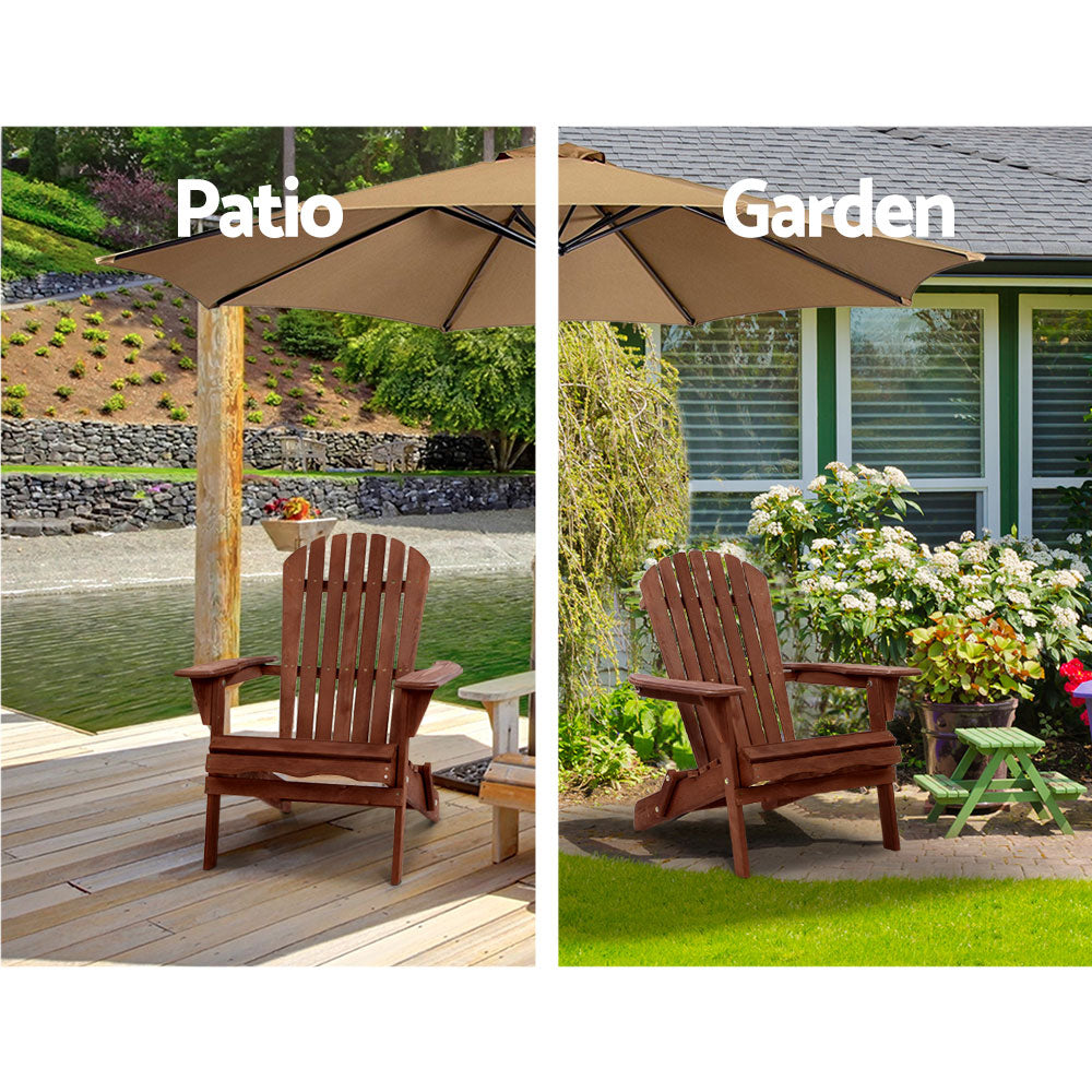 Outdoor Sofas & Lounge Sets: Gardeon 3PC Adirondack Outdoor Table and Chairs Wooden Foldable Beach Chair Brown