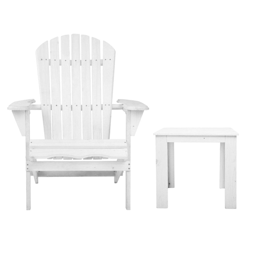 Outdoor Sofas & Lounge Sets: Gardeon 3PC Adirondack Outdoor Table and Chairs Wooden Foldable Beach Chair White