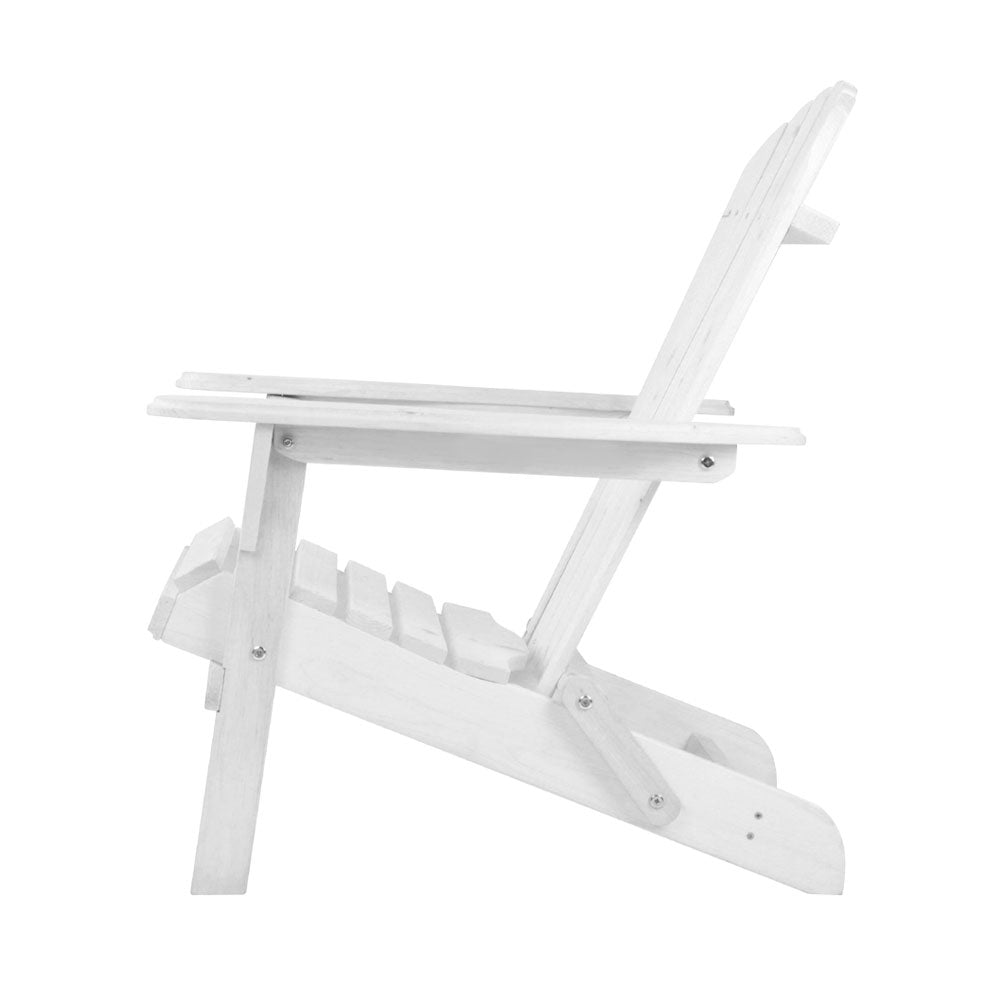 Outdoor Sofas & Lounge Sets: Gardeon 3PC Adirondack Outdoor Table and Chairs Wooden Foldable Beach Chair White