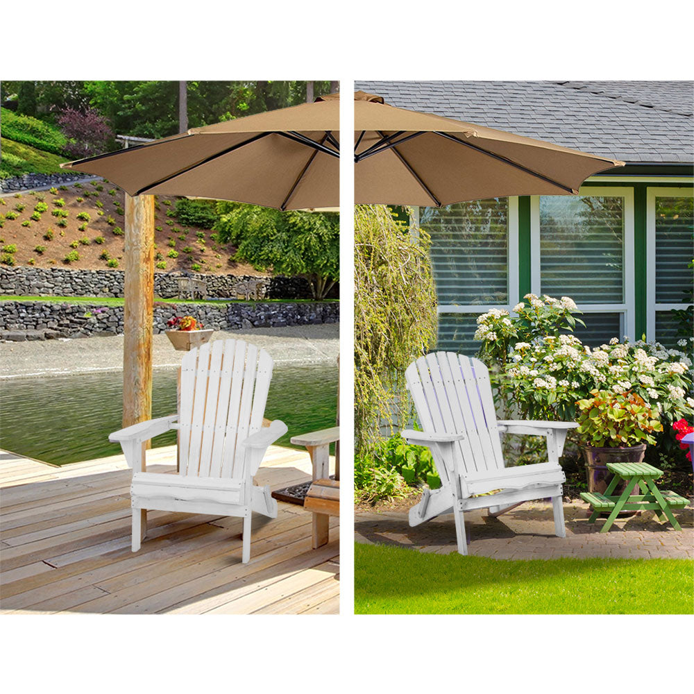 Outdoor Sofas & Lounge Sets: Gardeon 3PC Adirondack Outdoor Table and Chairs Wooden Foldable Beach Chair White
